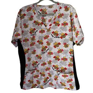 SCRUB JOY Performance V-Neck Medical Top Scrub BUMBLE BEE SWEET AS HONEY SIZE 2X